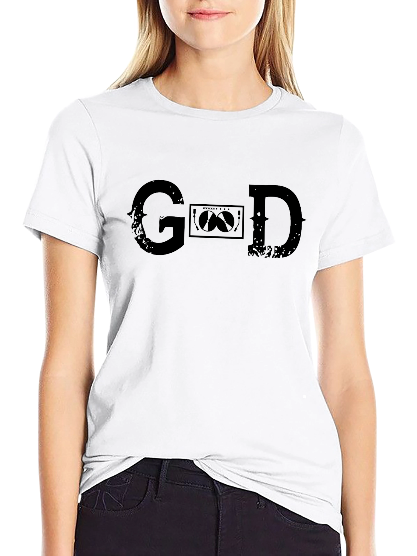 Distressed G❤️D Black Graphic T-Shirt