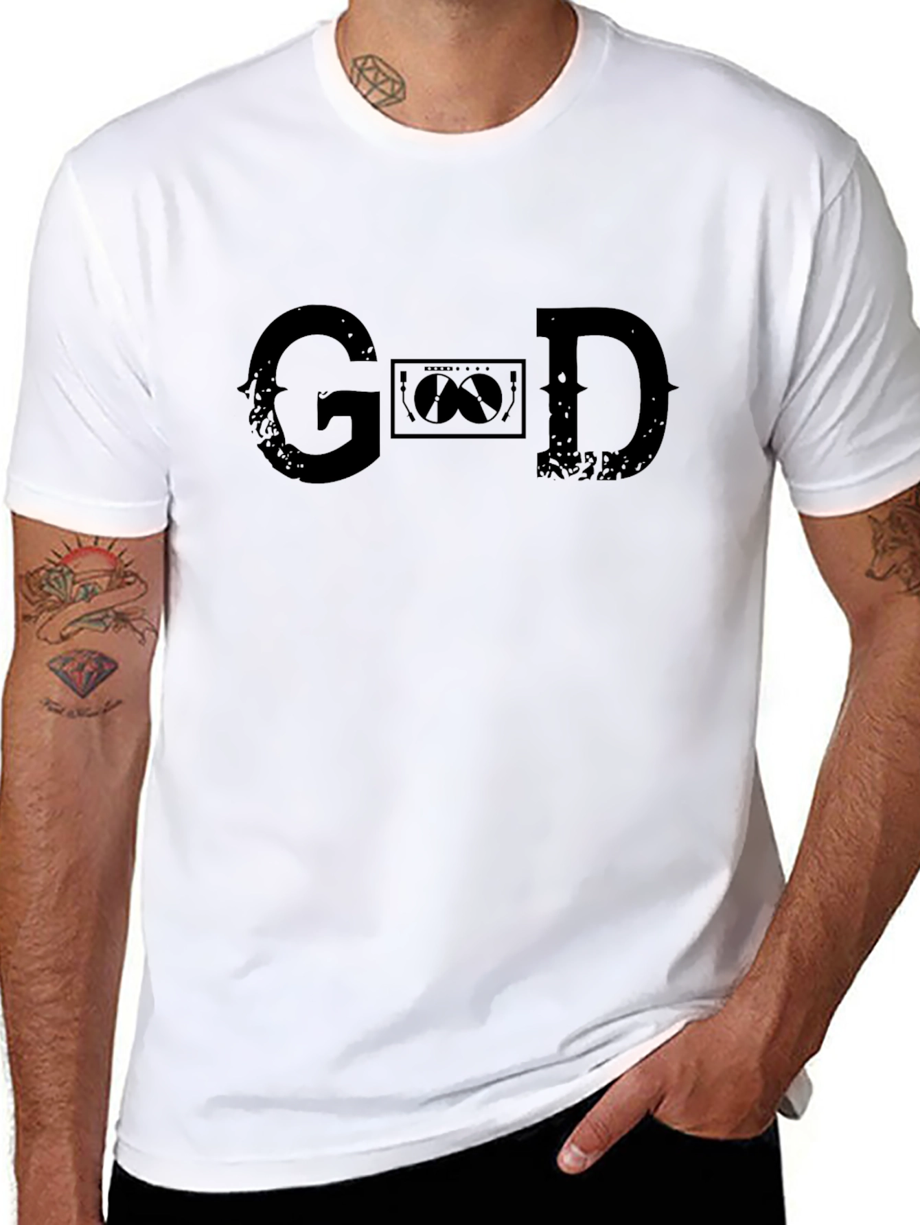 Distressed G❤️D Black Graphic T-Shirt