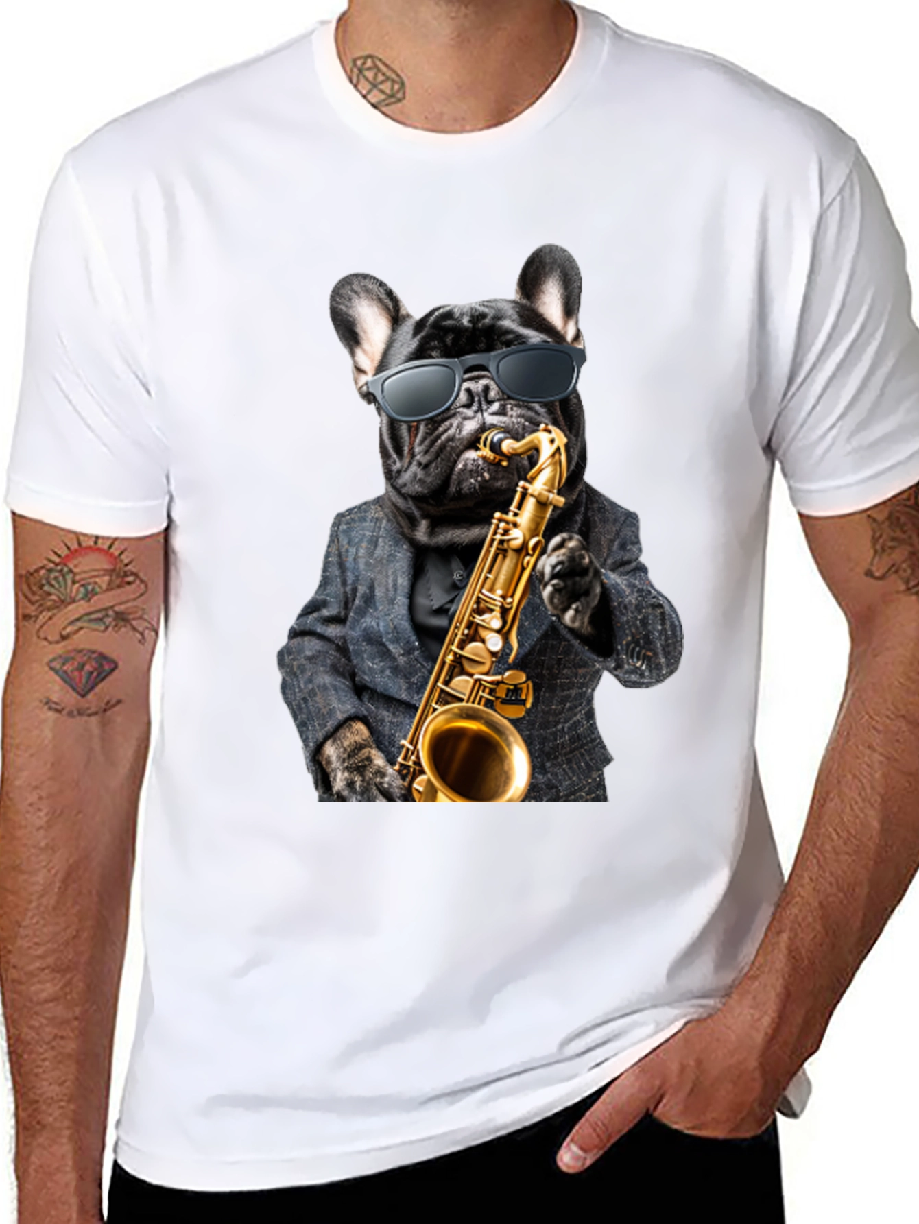 Cool Dog Saxophone T-Shirt - Black