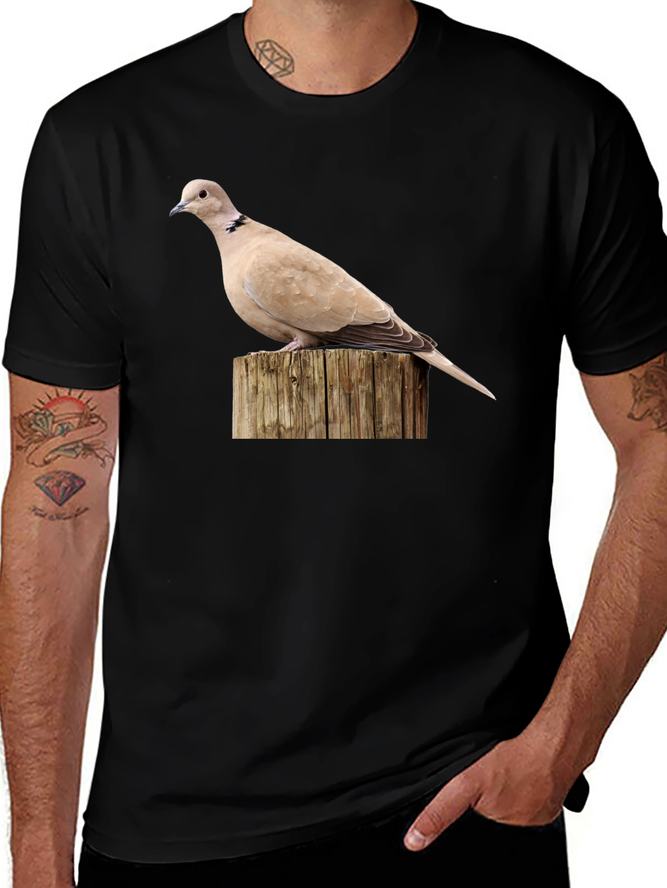 Dove on Wood Graphic Tee - Black