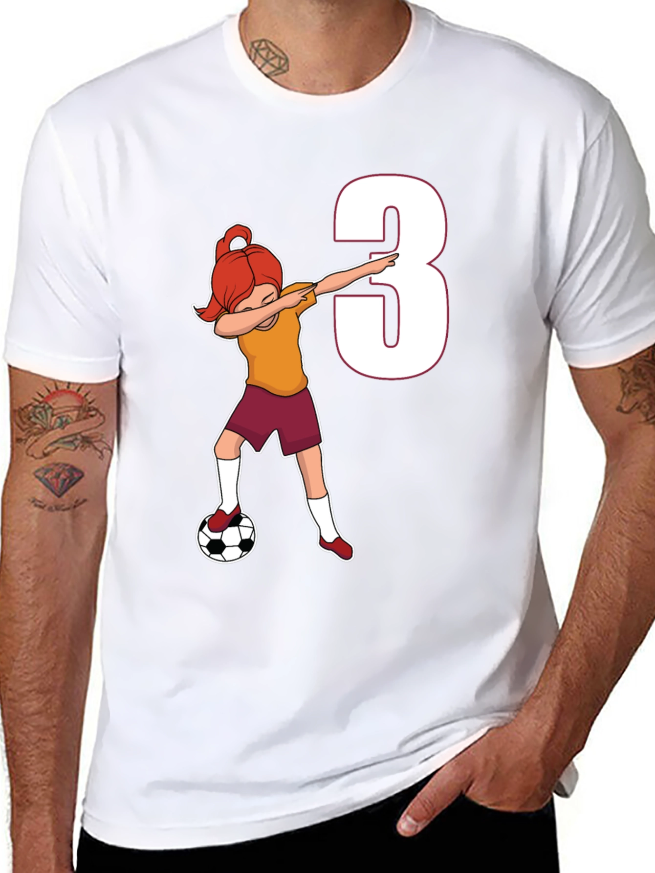 Girl Soccer Player Number 3 Black T-Shirt