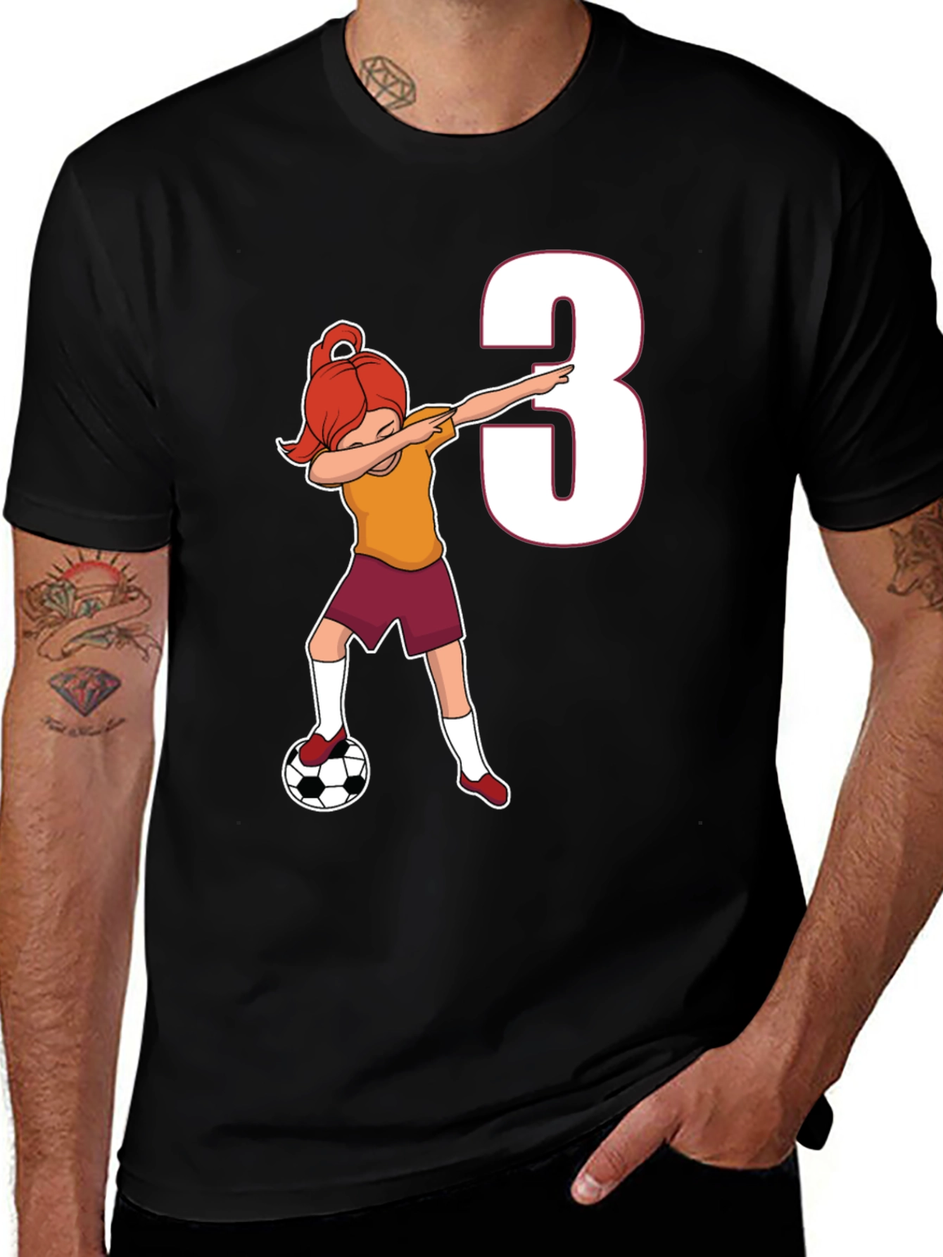 Girl Soccer Player Number 3 Black T-Shirt