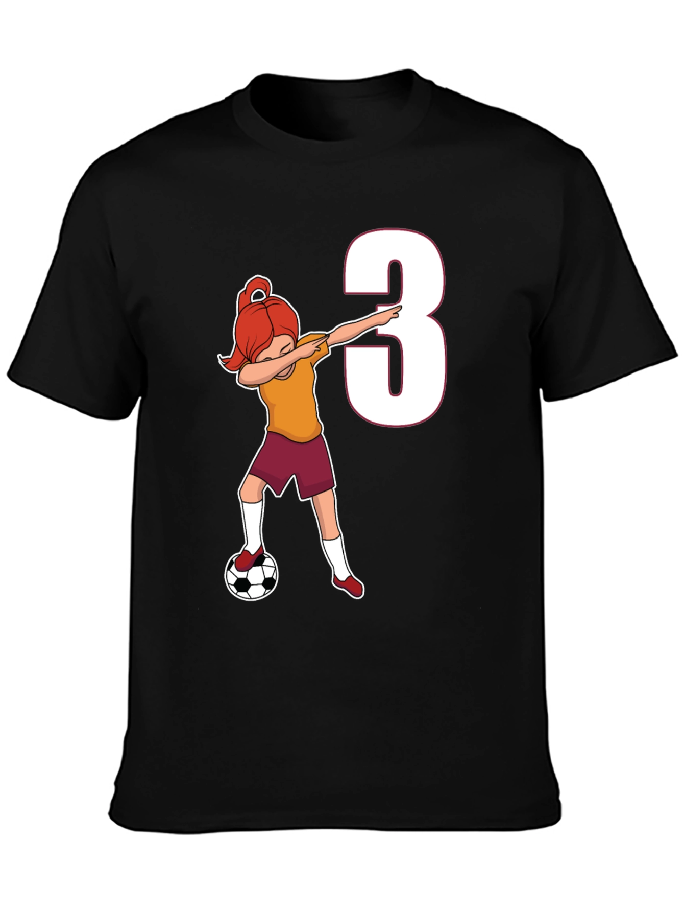 Girl Soccer Player Number 3 Black T-Shirt