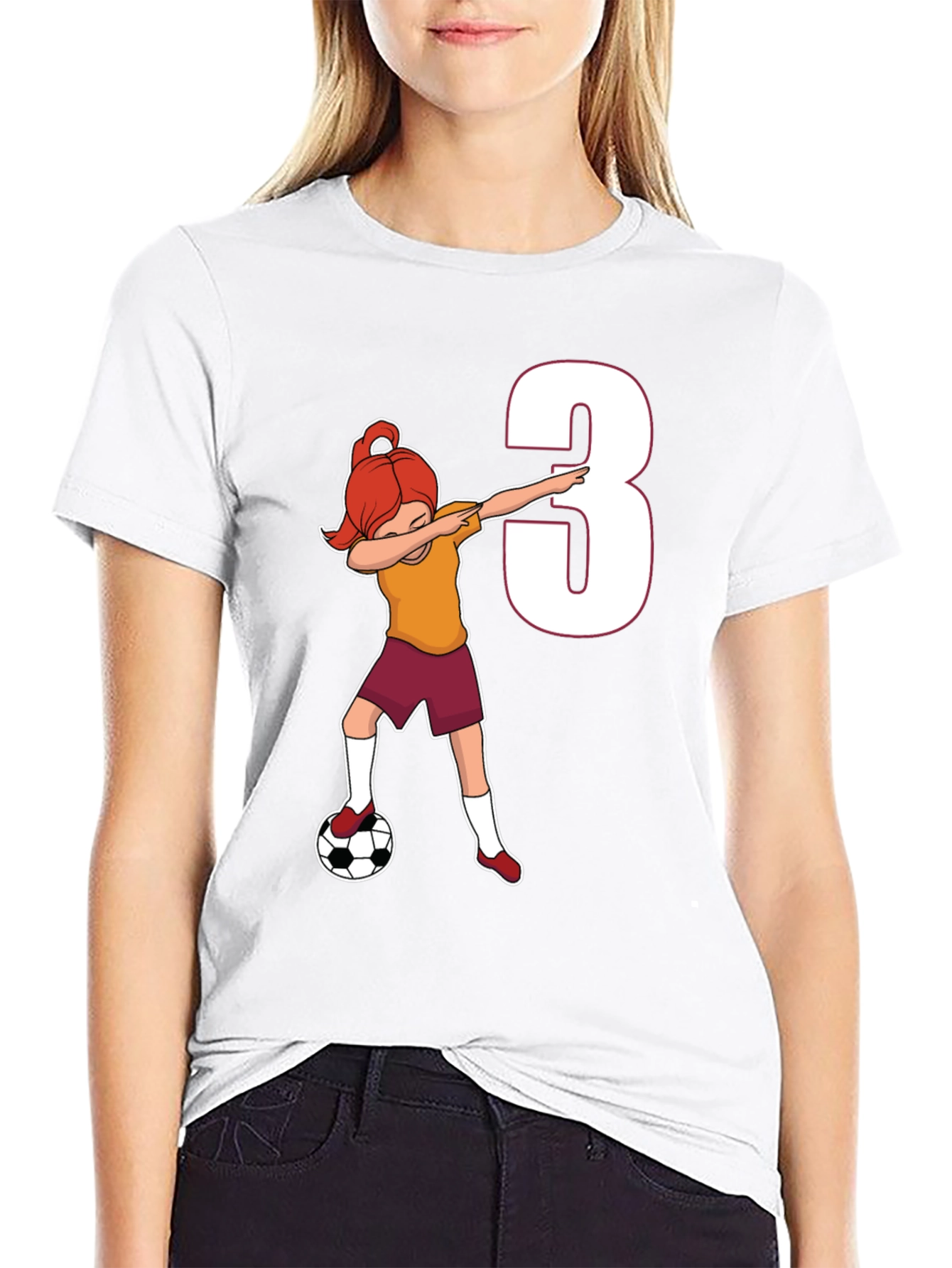 Girl Soccer Player Number 3 Black T-Shirt