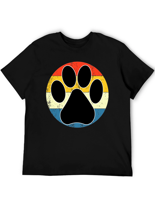 Retro Dog Paw Print Graphic Tee - Black