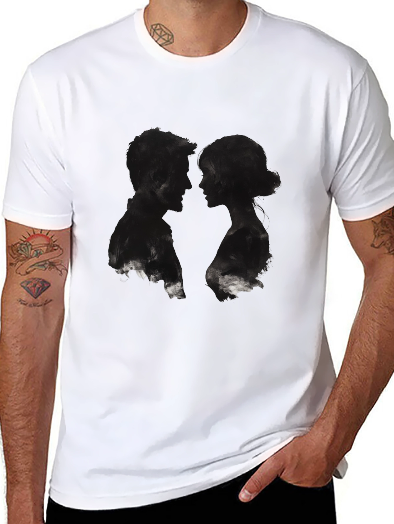 Silhouette Couple Graphic Black T-Shirt