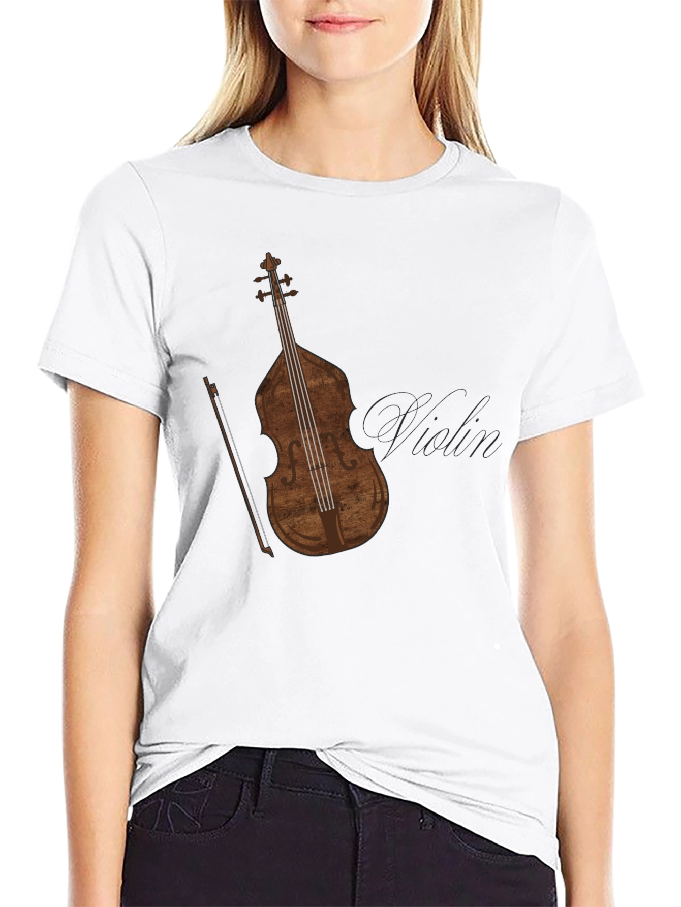 Mens Black T-Shirt with Violin Graphic