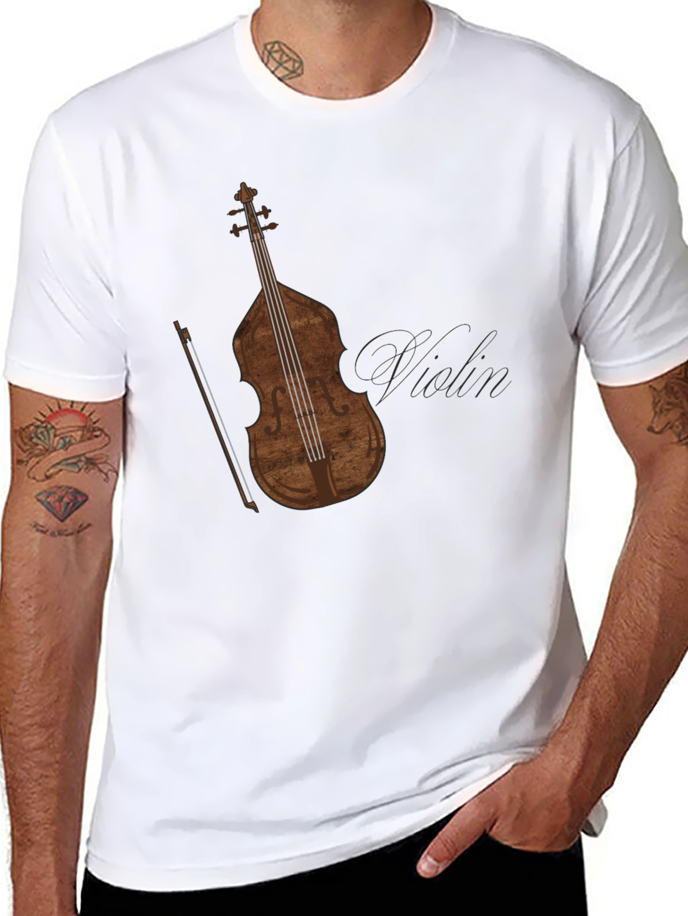 Mens Black T-Shirt with Violin Graphic