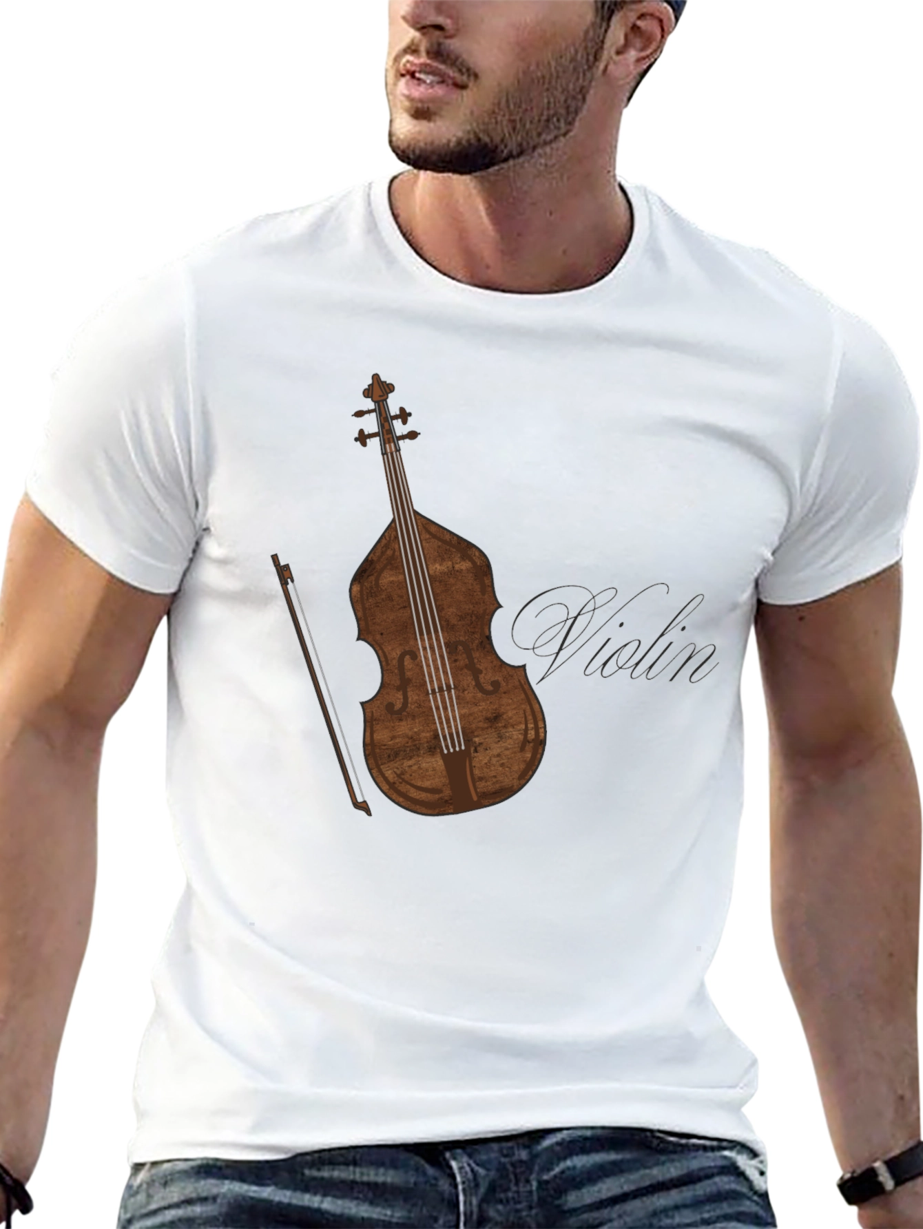 Mens Black T-Shirt with Violin Graphic