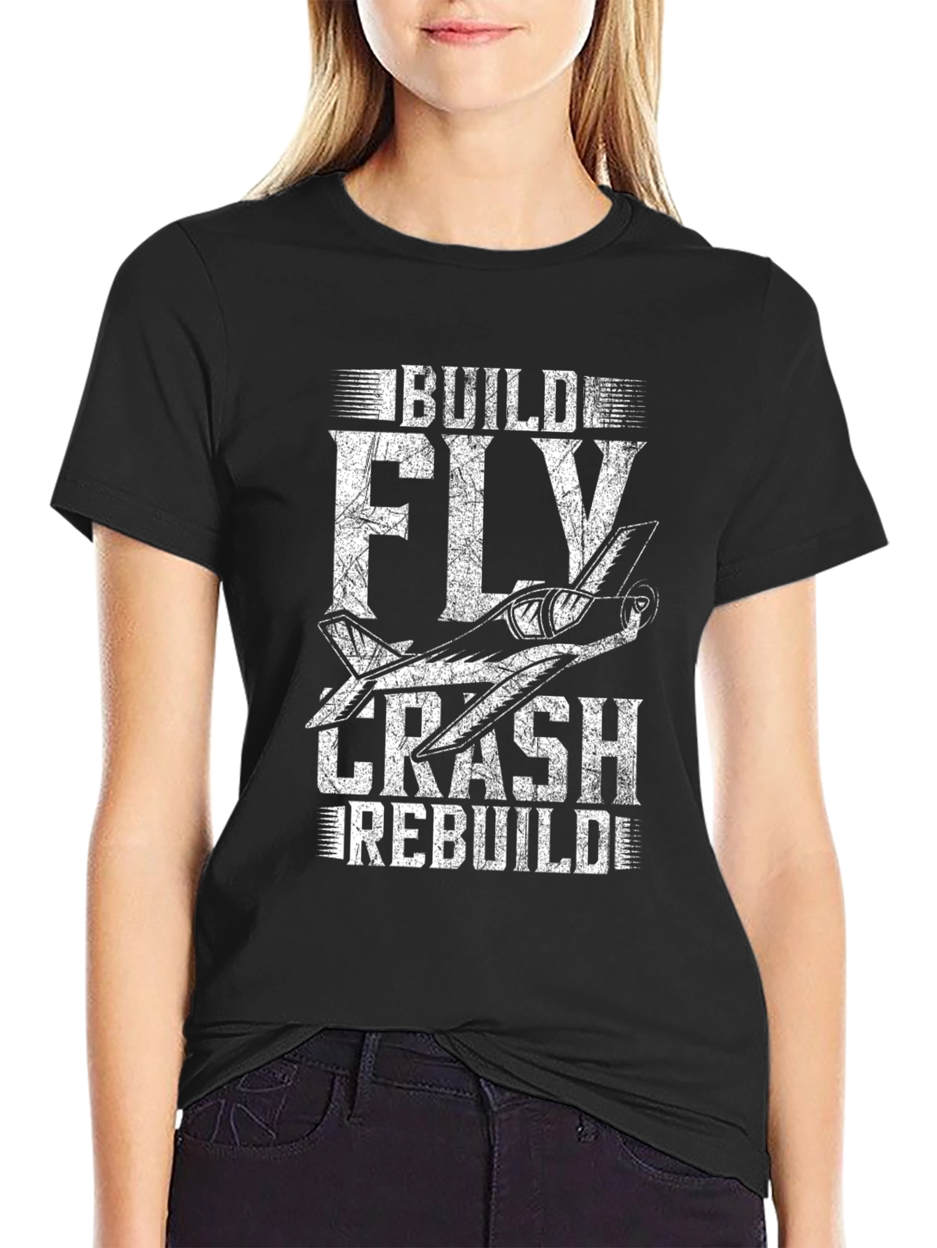 Build Fly Crash Rebuild Airplane T-Shirt