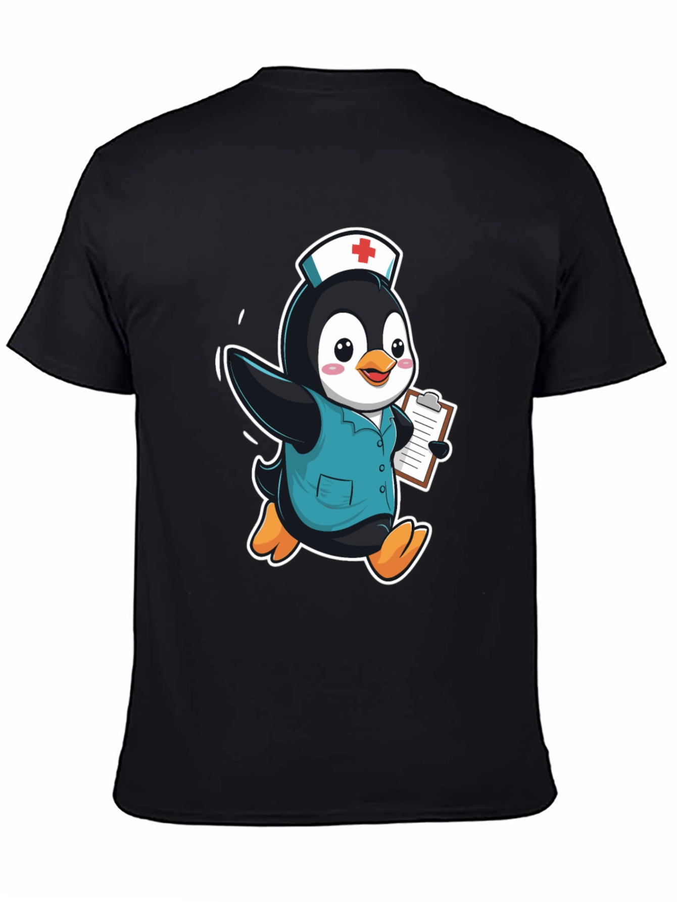 Nurse Penguin Graphic Tee - Black Cotton T-Shirt