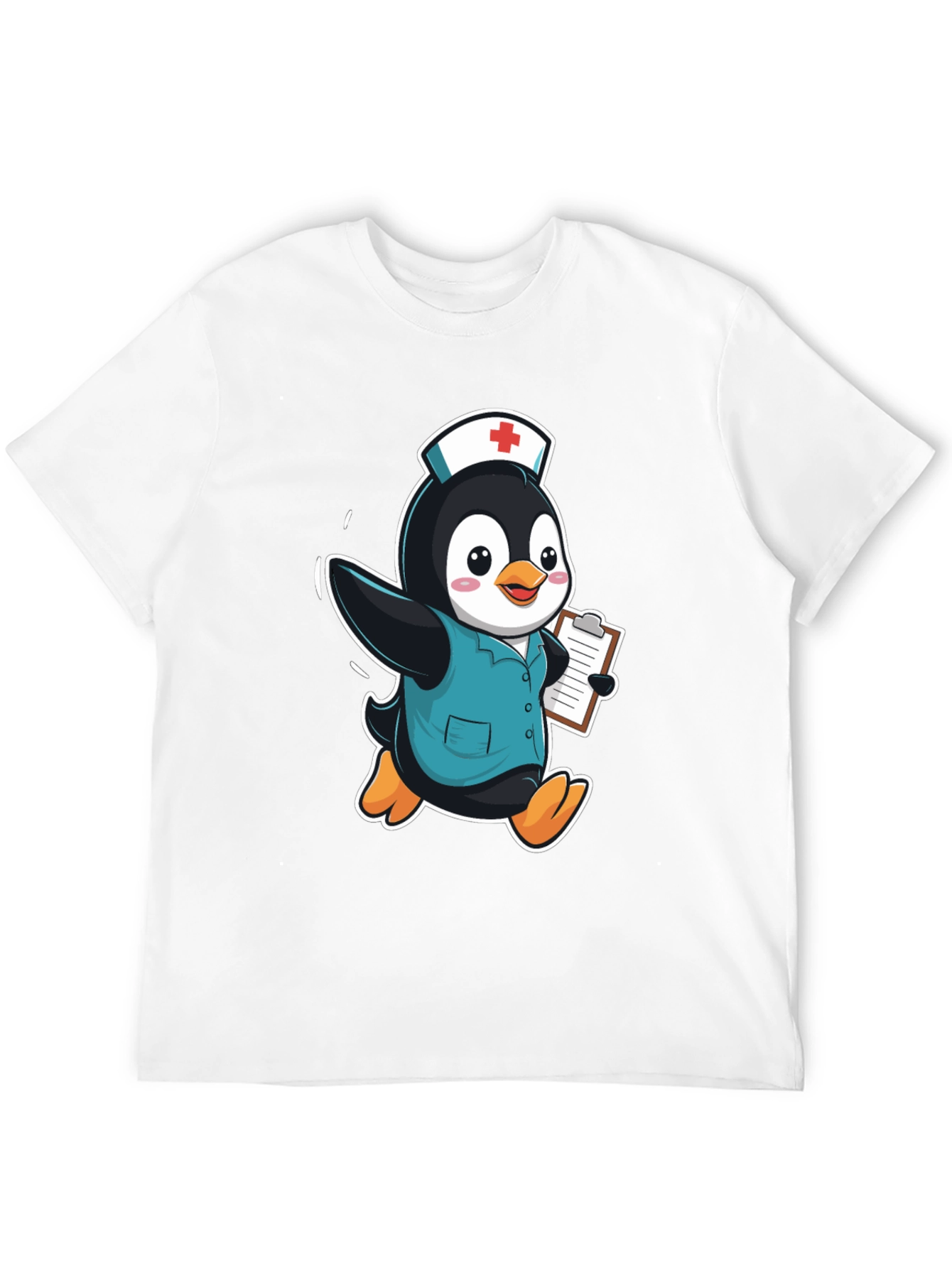 Nurse Penguin Graphic Tee - Black Cotton T-Shirt