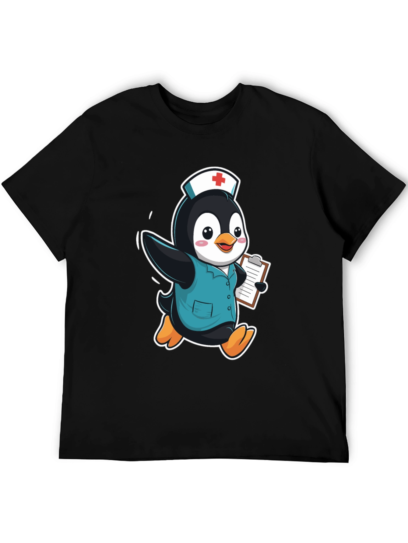 Nurse Penguin Graphic Tee - Black Cotton T-Shirt