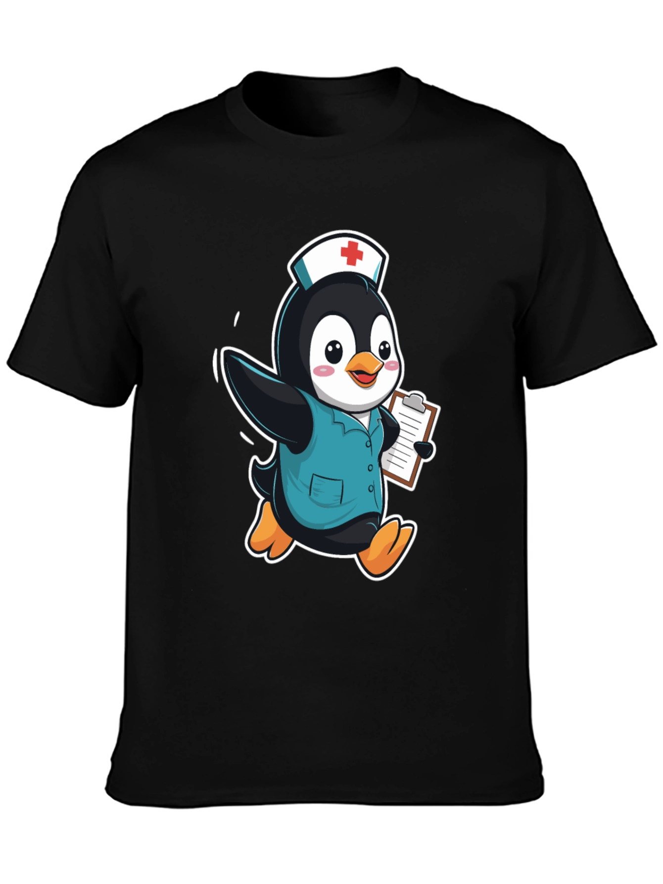 Nurse Penguin Graphic Tee - Black Cotton T-Shirt
