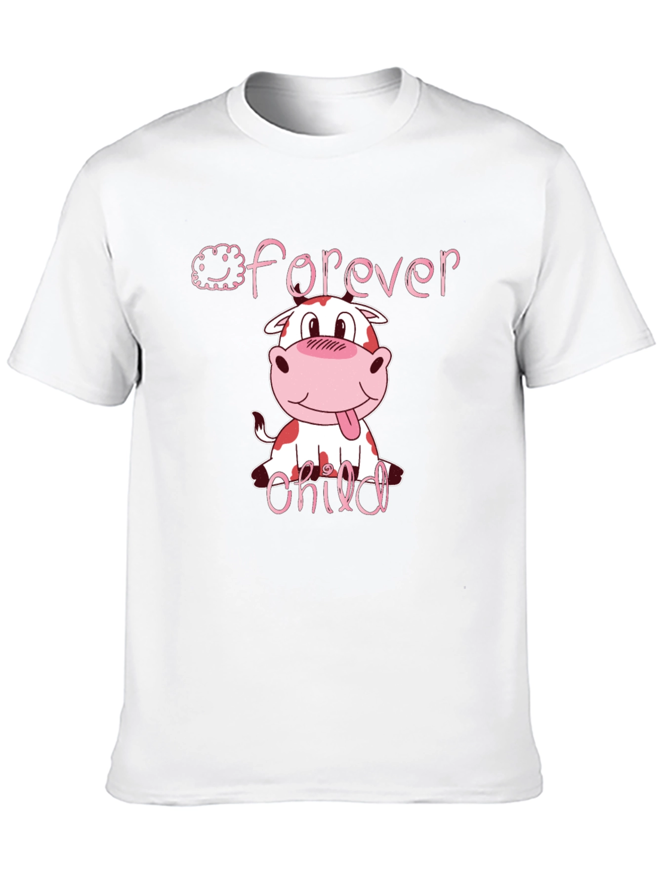 Forever Child Cartoon Cow Graphic Black T-Shirt