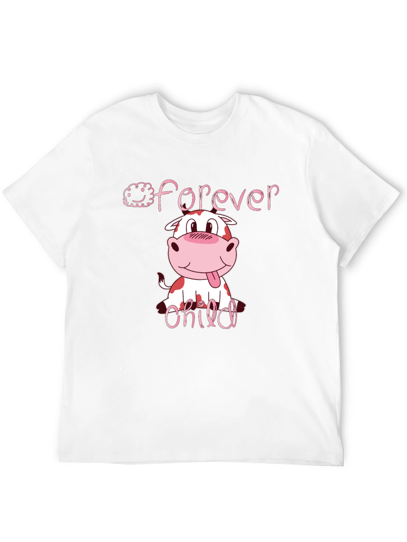 Forever Child Cartoon Cow Graphic Black T-Shirt