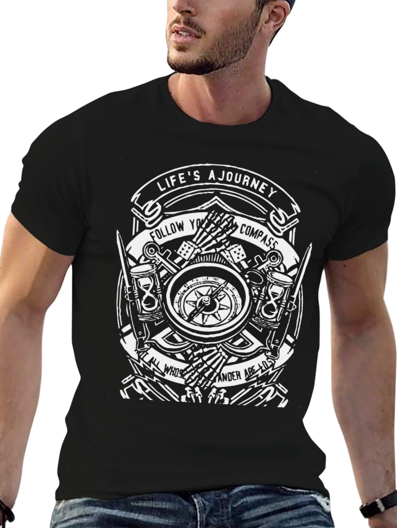 Journey Compass Black Graphic T-Shirt