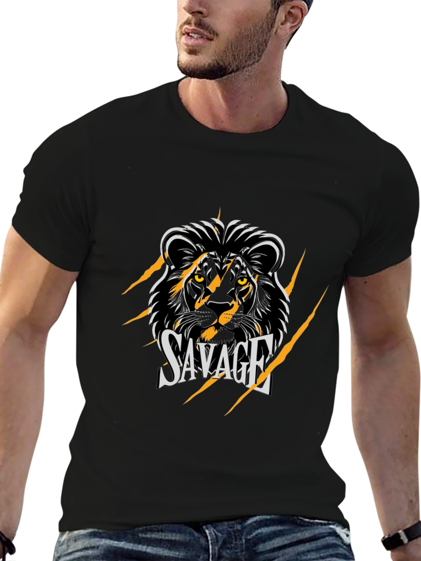 Mens Black Savage Lion Graphic T-Shirt