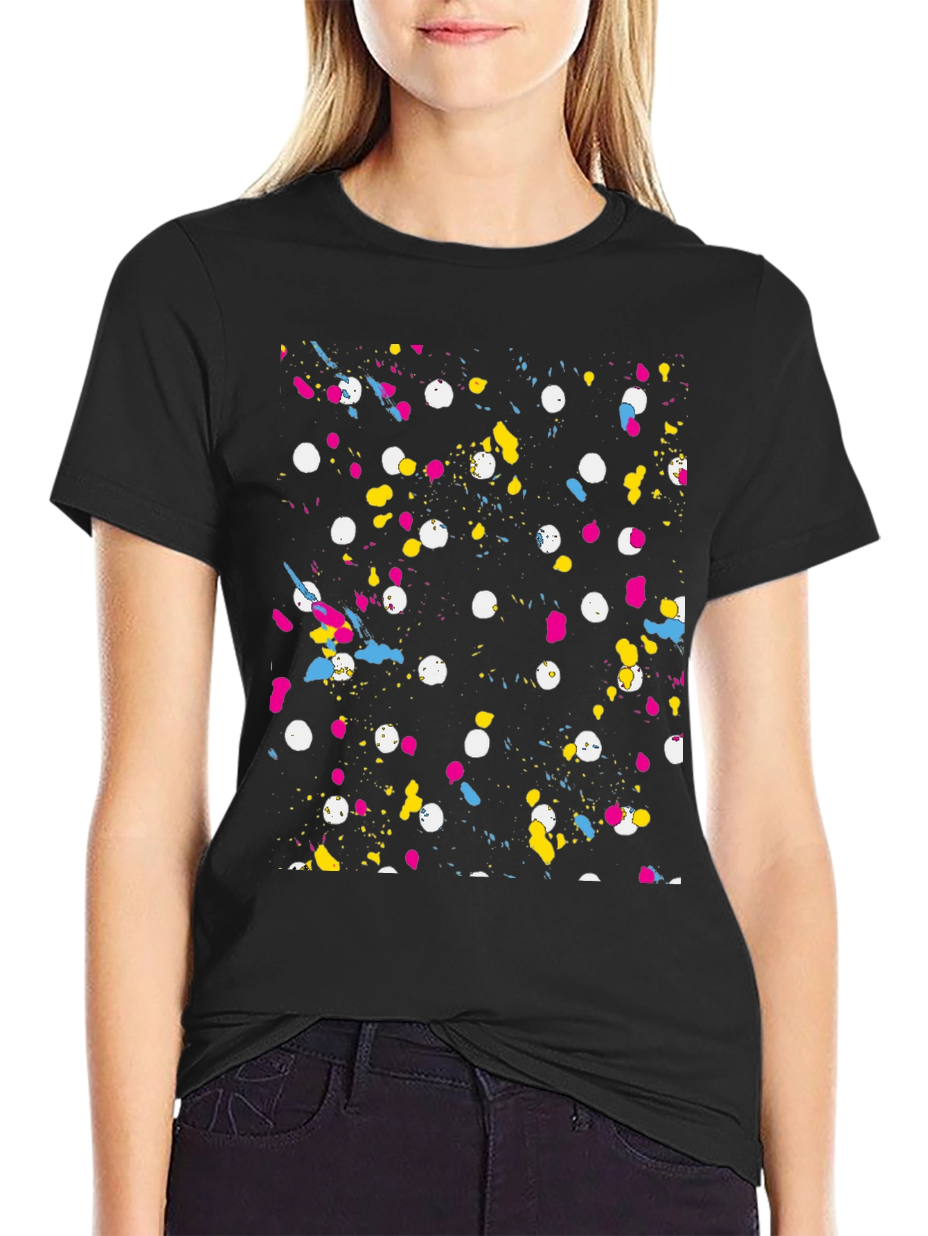 Vibrant Splatter Print Black T-Shirt