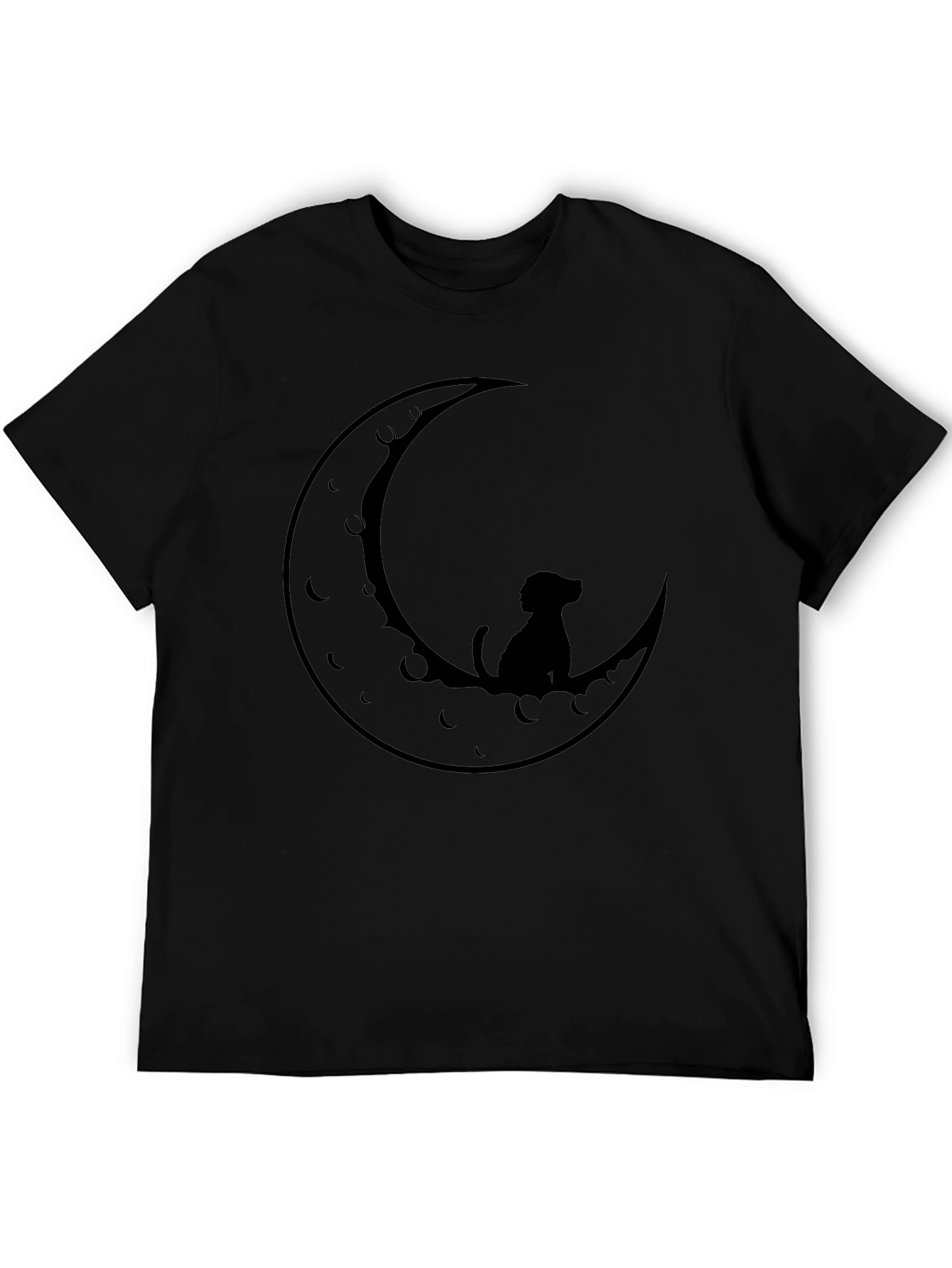 Dog on Moon Black T-Shirt - Unique Design