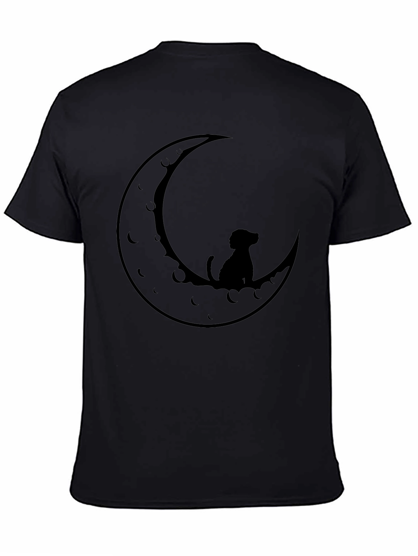 Dog on Moon Black T-Shirt - Unique Design