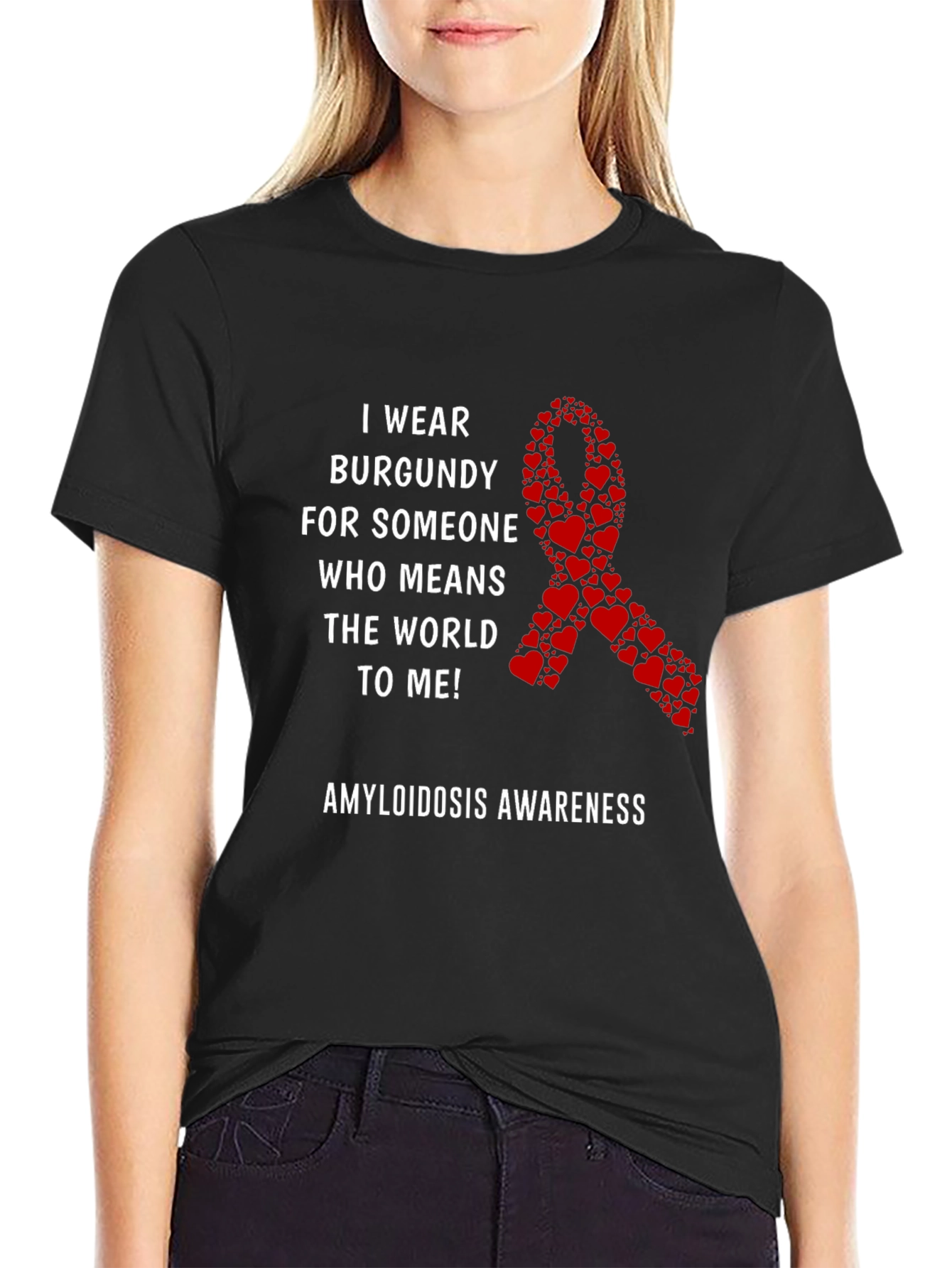 Amyloidosis Awareness T-Shirt Burgundy Heart Ribbon