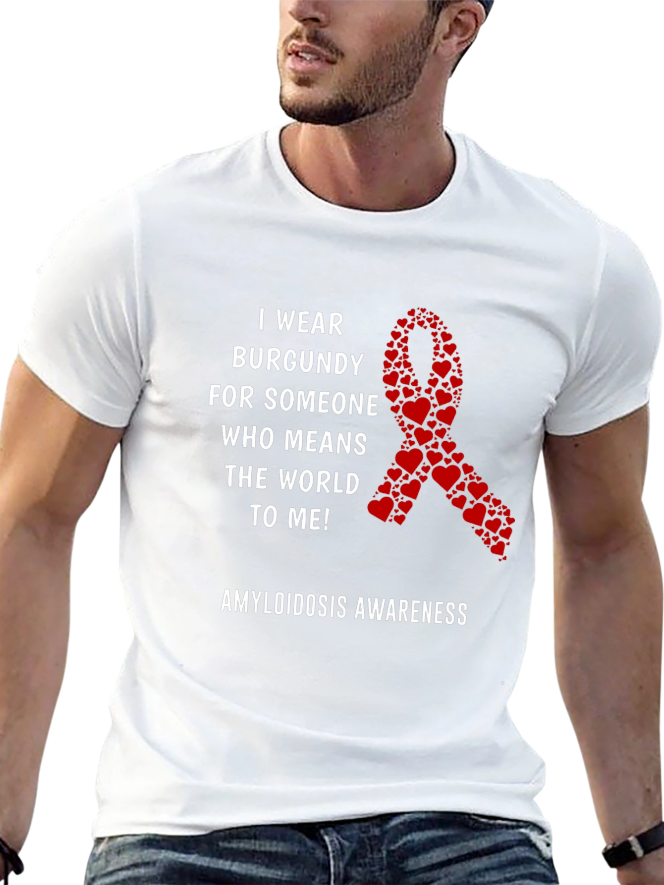 Amyloidosis Awareness T-Shirt Burgundy Heart Ribbon