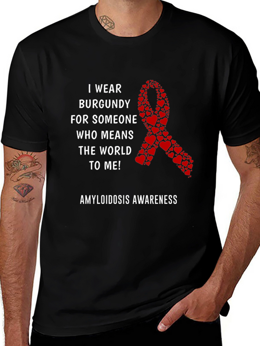 Amyloidosis Awareness T-Shirt Burgundy Heart Ribbon