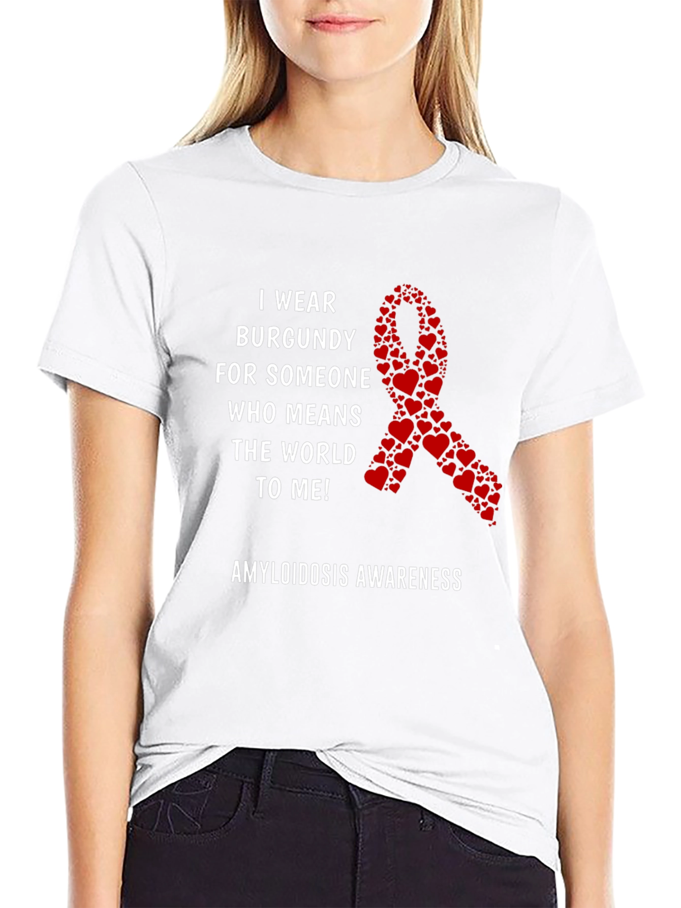 Amyloidosis Awareness T-Shirt Burgundy Heart Ribbon