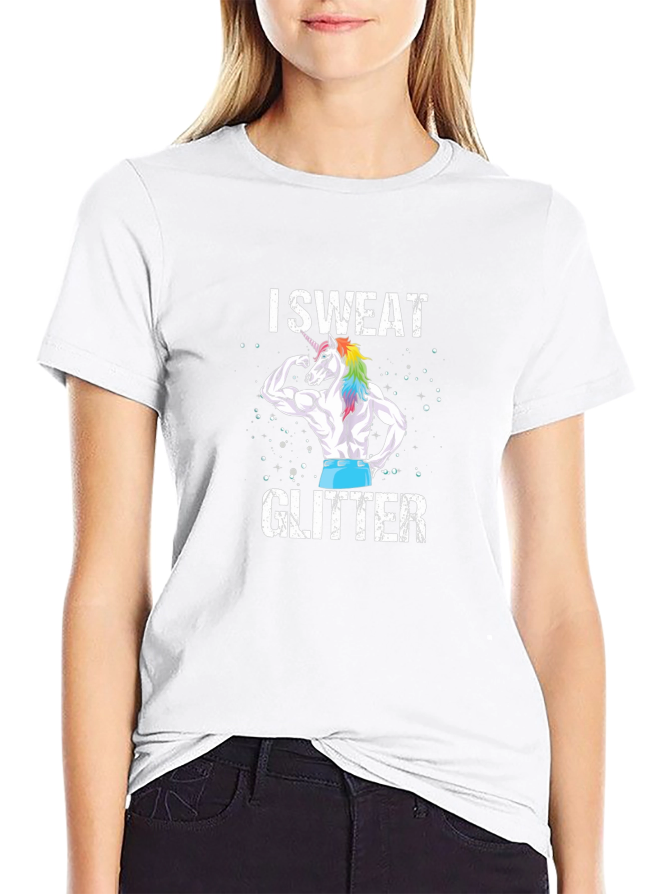 I Sweat Glitter Unicorn Graphic T-Shirt