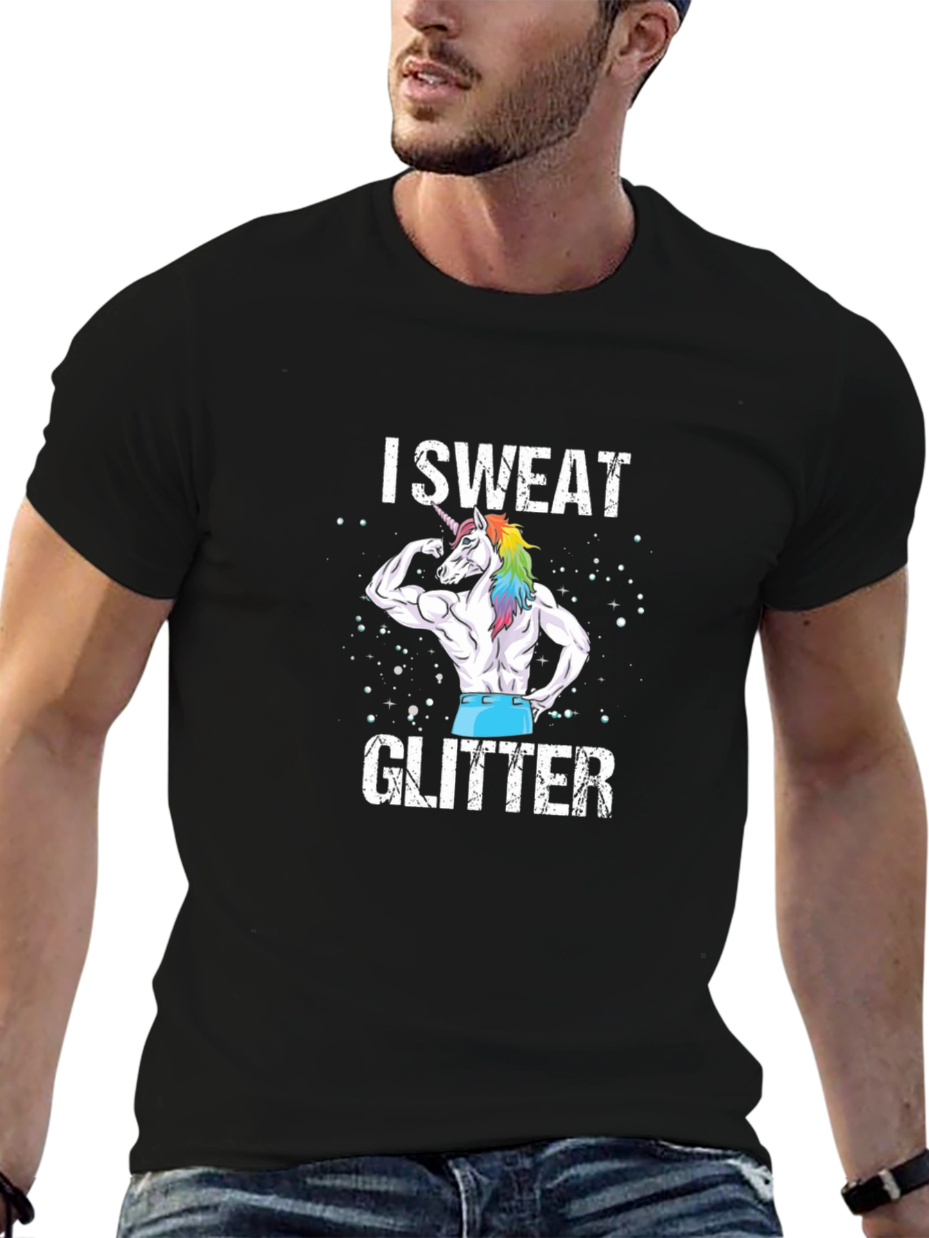 I Sweat Glitter Unicorn Graphic T-Shirt