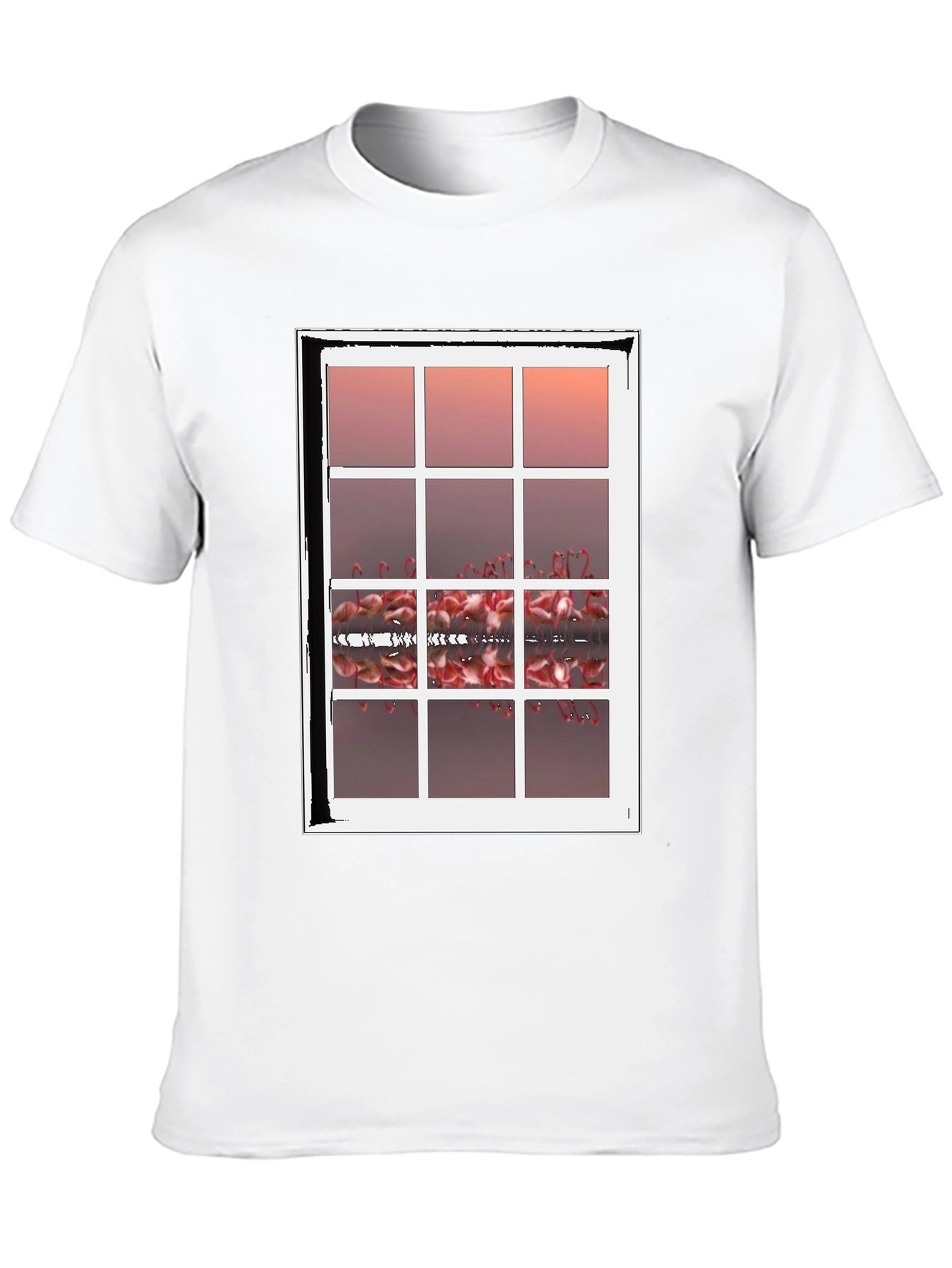 Flamingo Window T-Shirt - Unique Graphic Tee