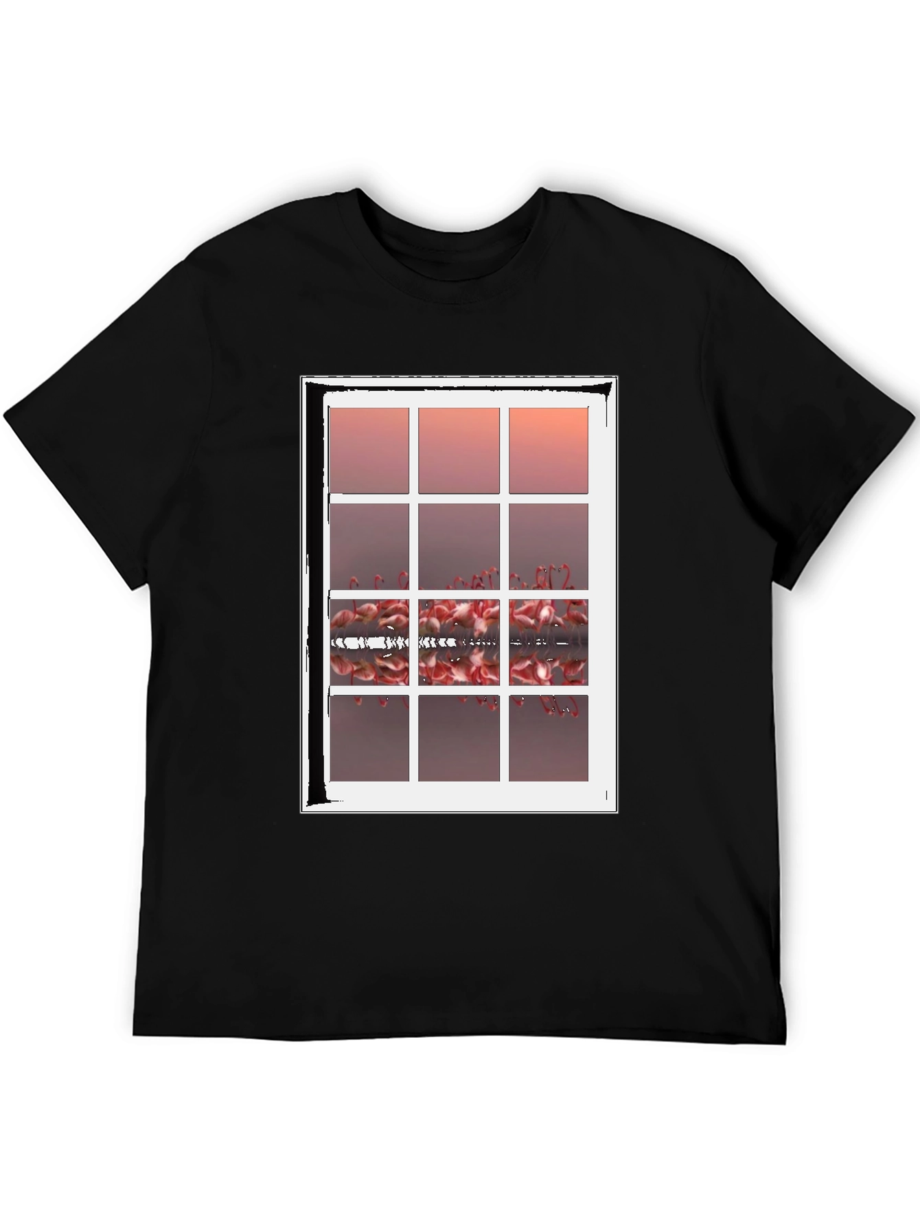 Flamingo Window T-Shirt - Unique Graphic Tee
