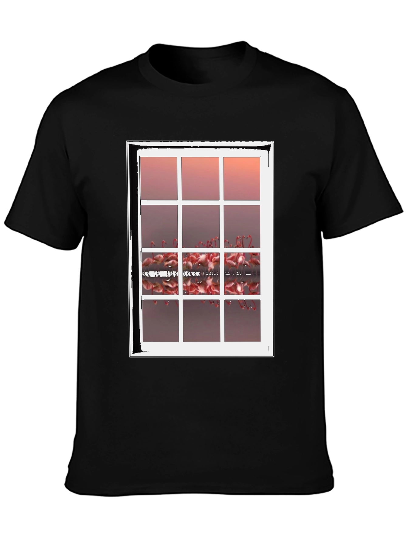Flamingo Window T-Shirt - Unique Graphic Tee