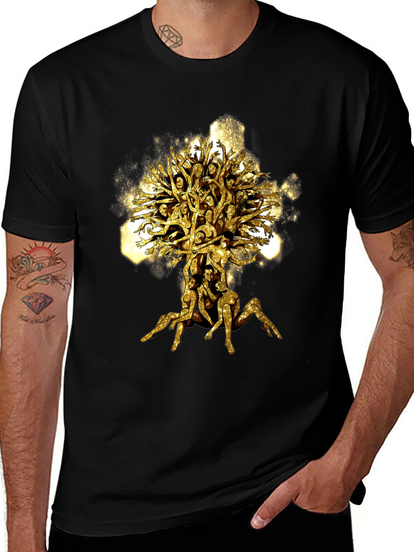 Golden Human Tree Black Tee