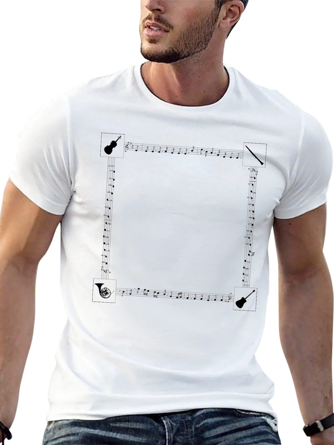 Musical Notes Graphic Tee - Black Cotton T-Shirt