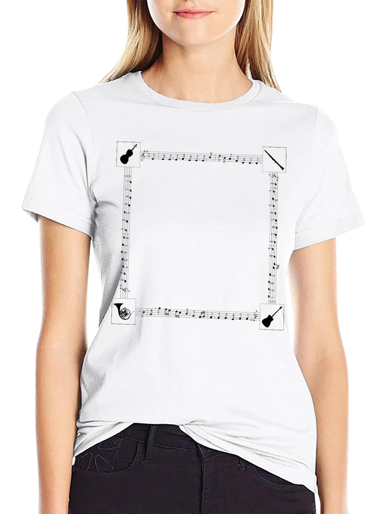 Musical Notes Graphic Tee - Black Cotton T-Shirt