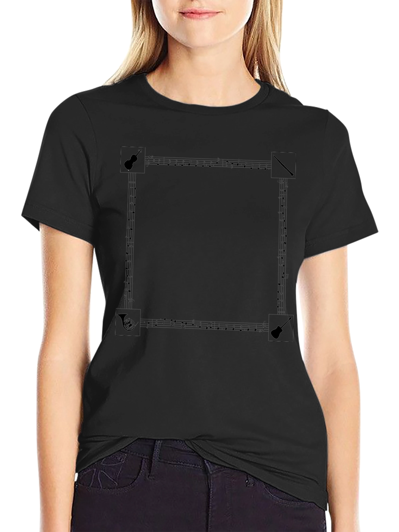 Musical Notes Graphic Tee - Black Cotton T-Shirt