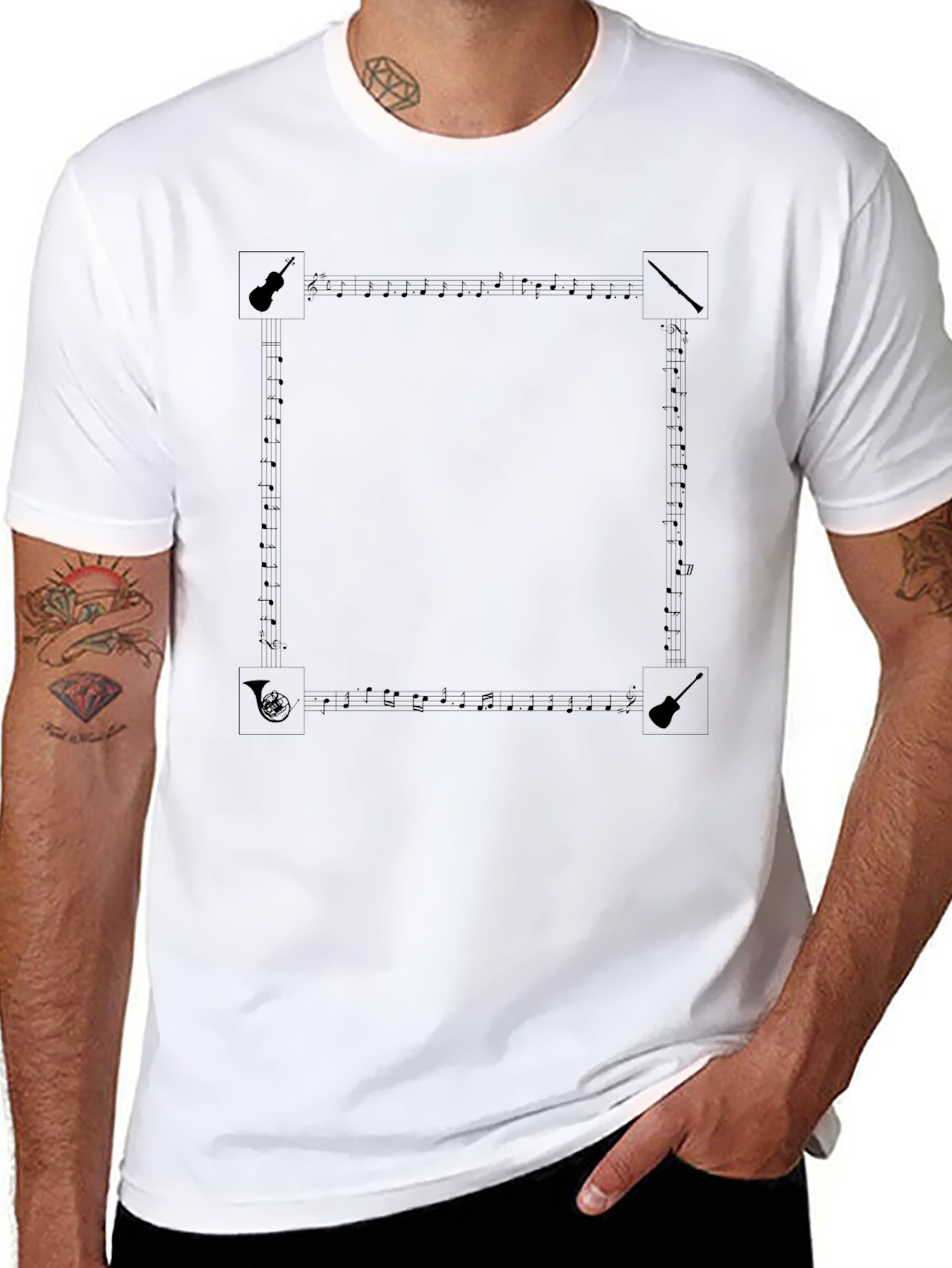 Musical Notes Graphic Tee - Black Cotton T-Shirt