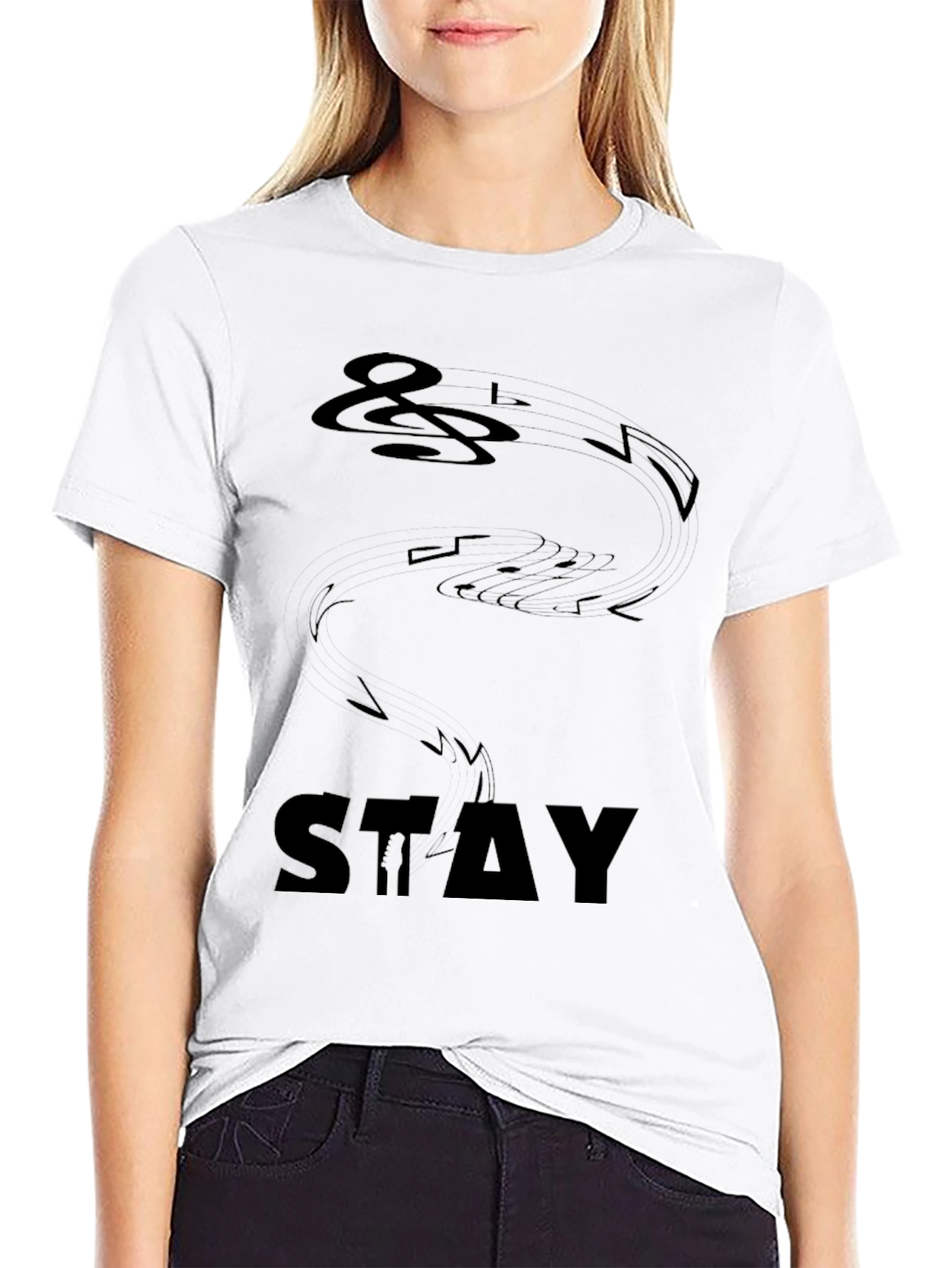 Stylish Black Stay Music Note Graphic Tee