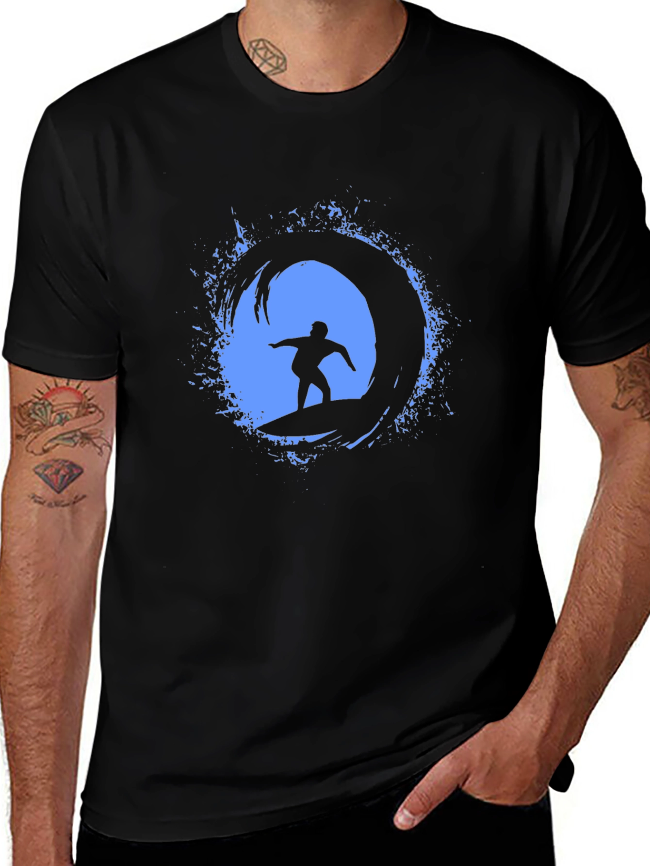 Surfing Wave Graphic Tee - Mens Black T-Shirt