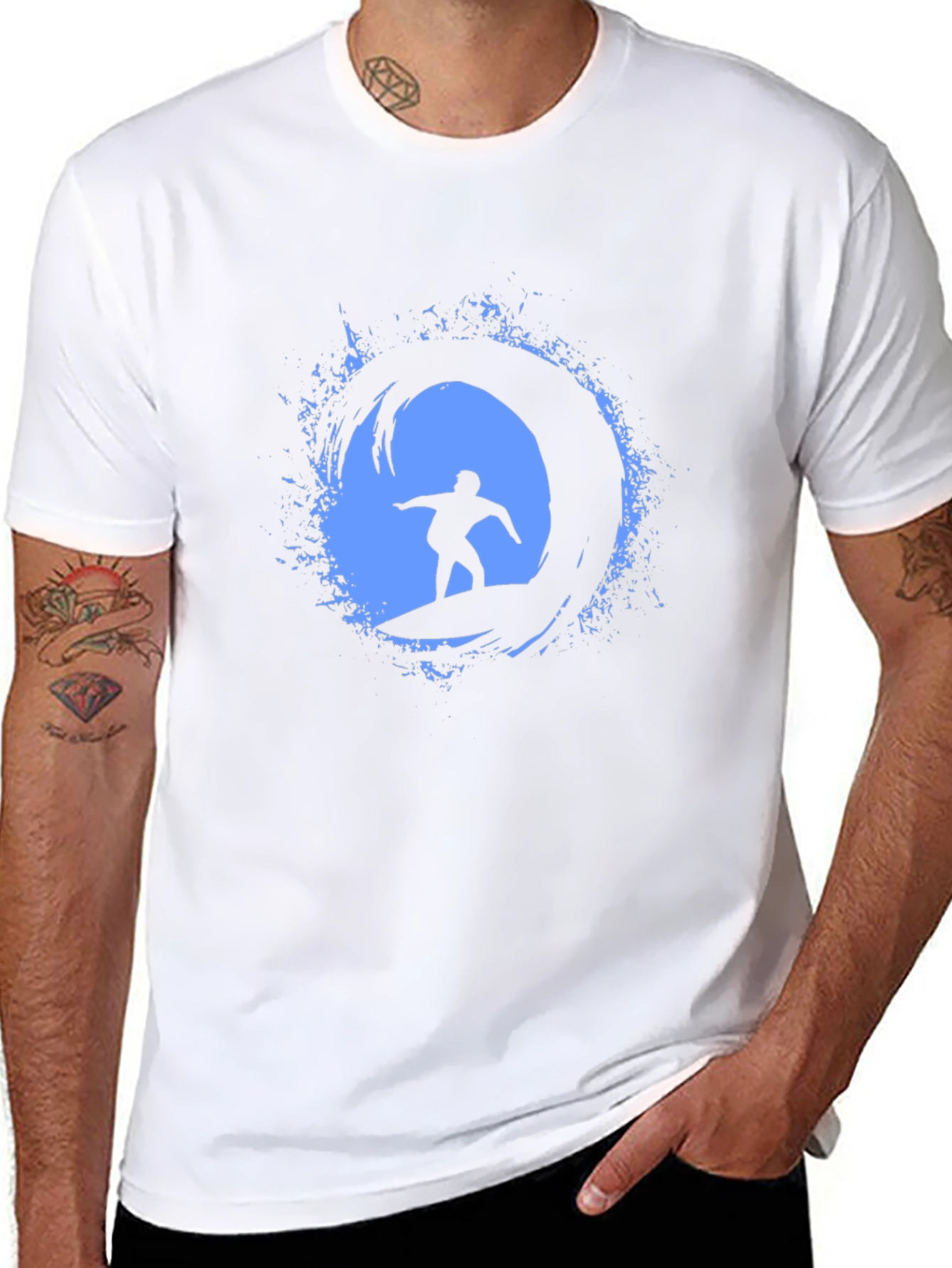 Surfing Wave Graphic Tee - Mens Black T-Shirt