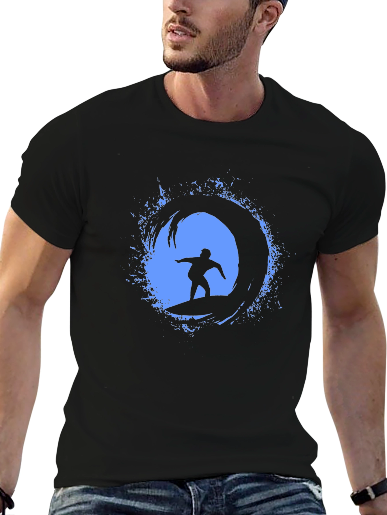 Surfing Wave Graphic Tee - Mens Black T-Shirt