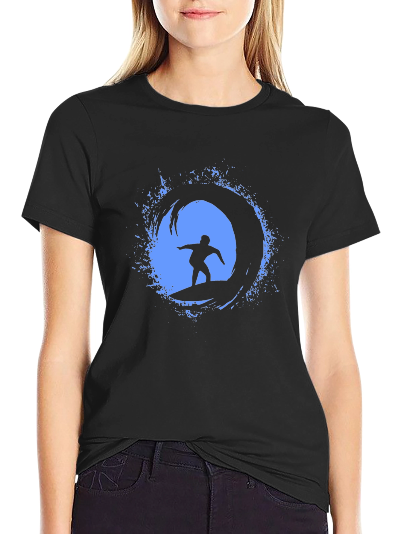 Surfing Wave Graphic Tee - Mens Black T-Shirt