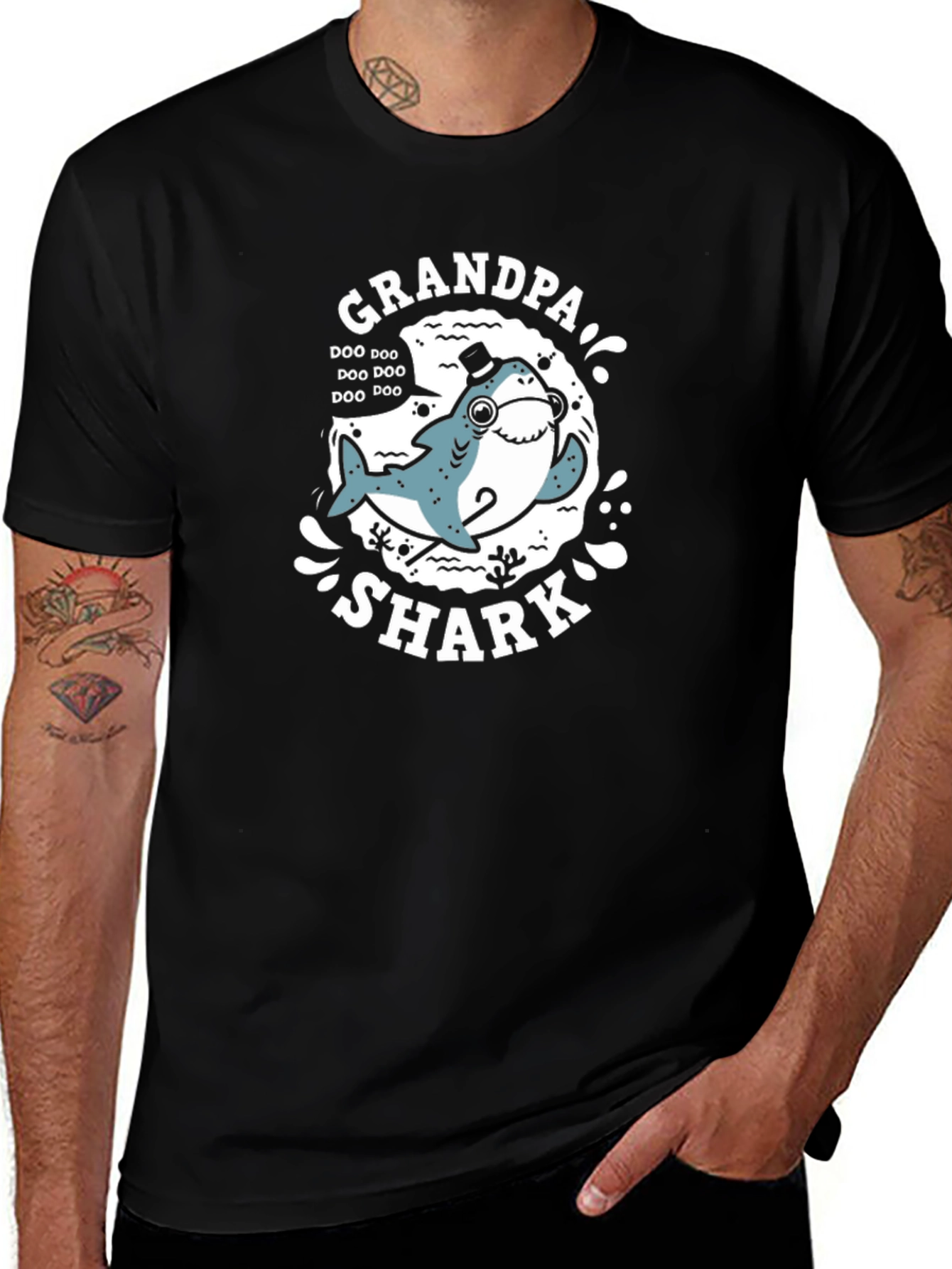 Grandpa Shark Black T-Shirt
