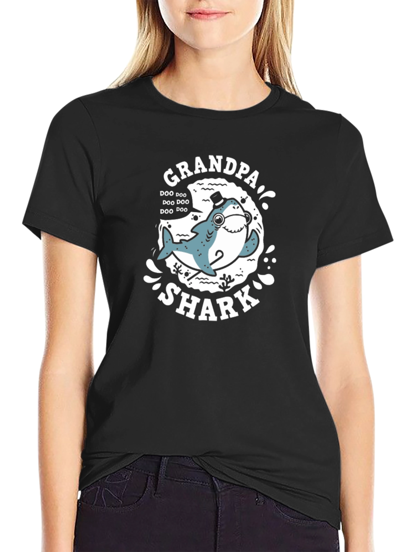 Grandpa Shark Black T-Shirt