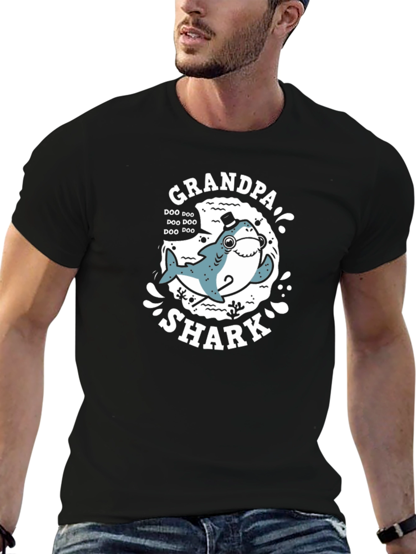 Grandpa Shark Black T-Shirt