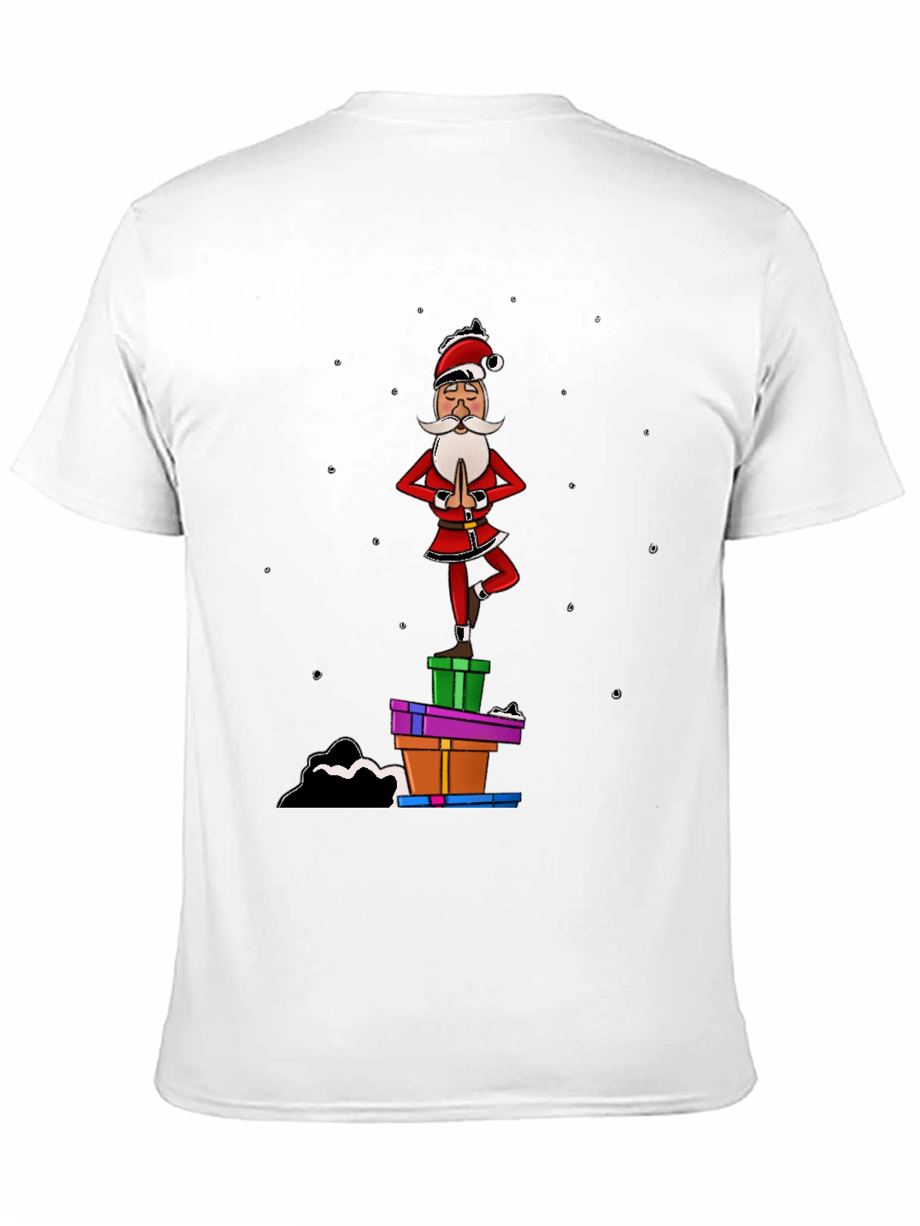 Yoga Santa Black T-Shirt - Christmas Holiday Fun