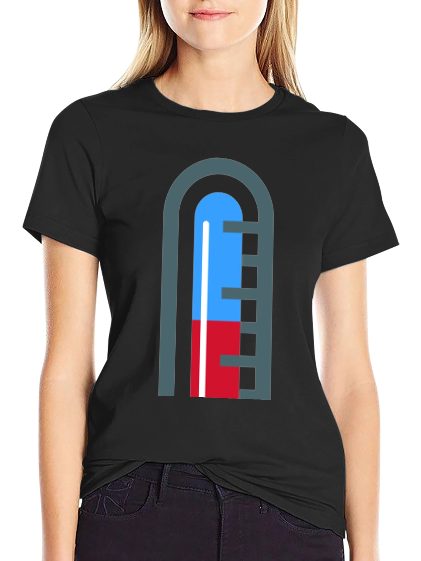 Unique Graphic Thermometer Tee - Black Cotton Shirt