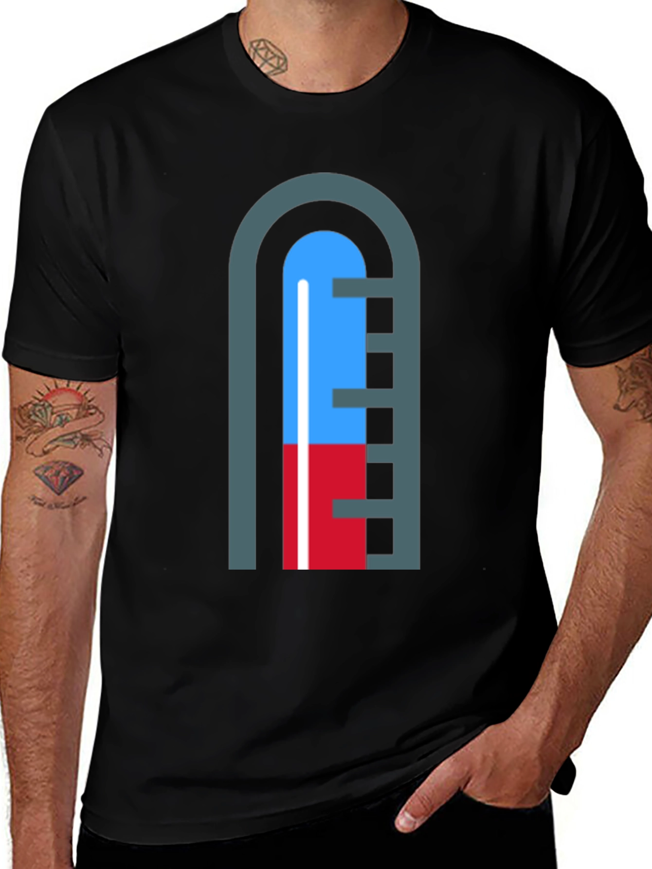 Unique Graphic Thermometer Tee - Black Cotton Shirt